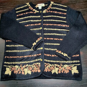 VTG Crystal Kobe Womens Sweater Large Cardigan Autumn Embroidered Cottagecore